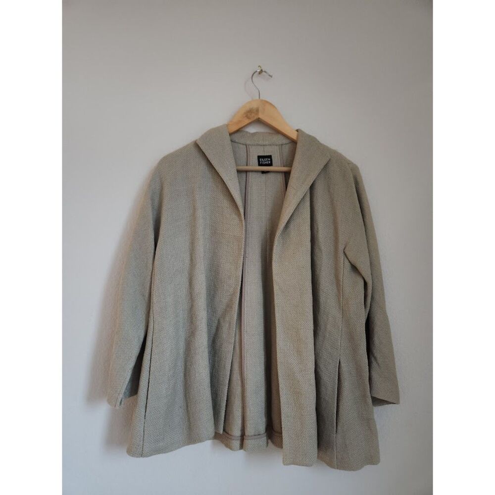 Eileen Fisher Beige Open Front Hooded Cardigan Jacket | Size XS